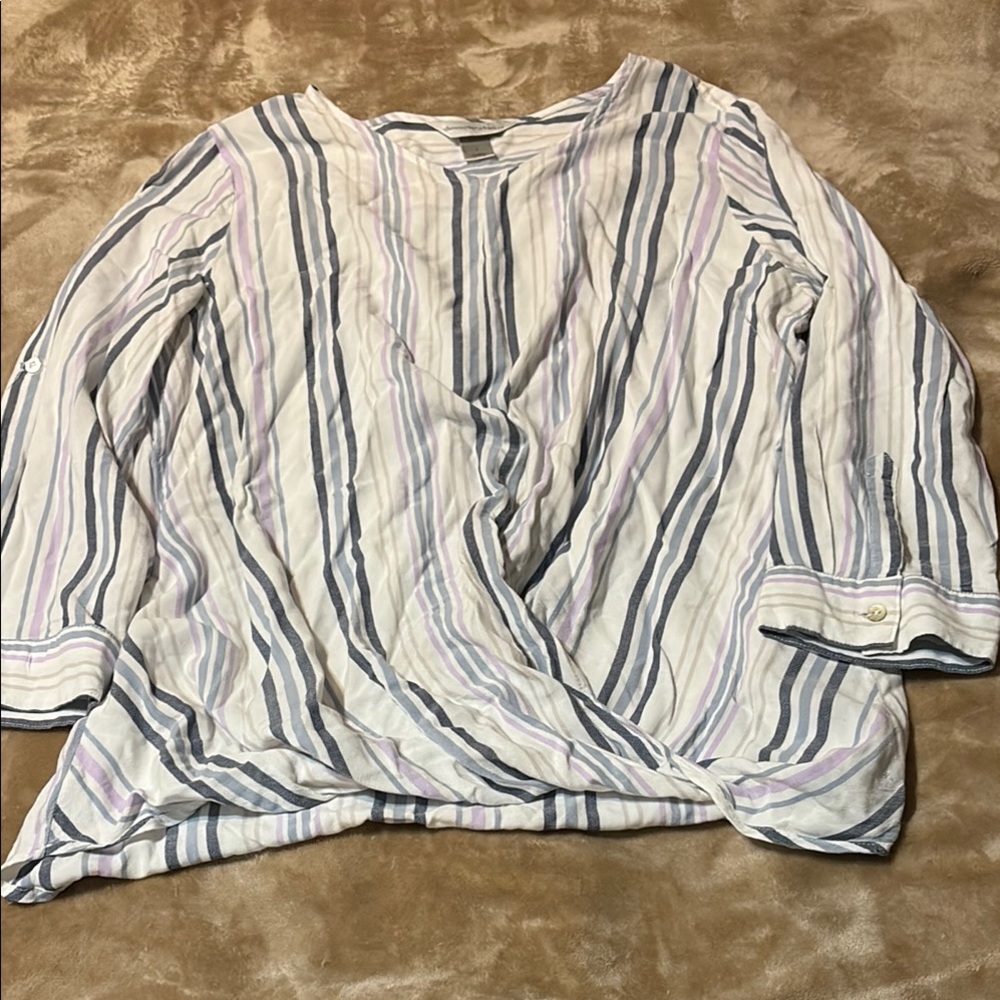 Striped Women's Top - White and Gray